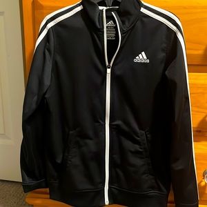 Adidas black / white zip jacket . Dri fit material, like new condition. 10/12